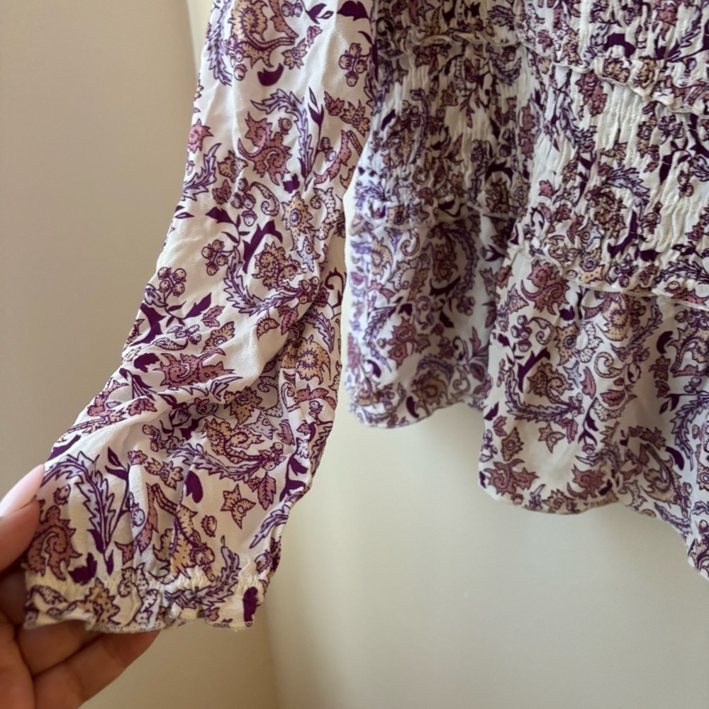 See By Chloe Paisley Smocked Blouse - Purple and White - Picture 8 of 9